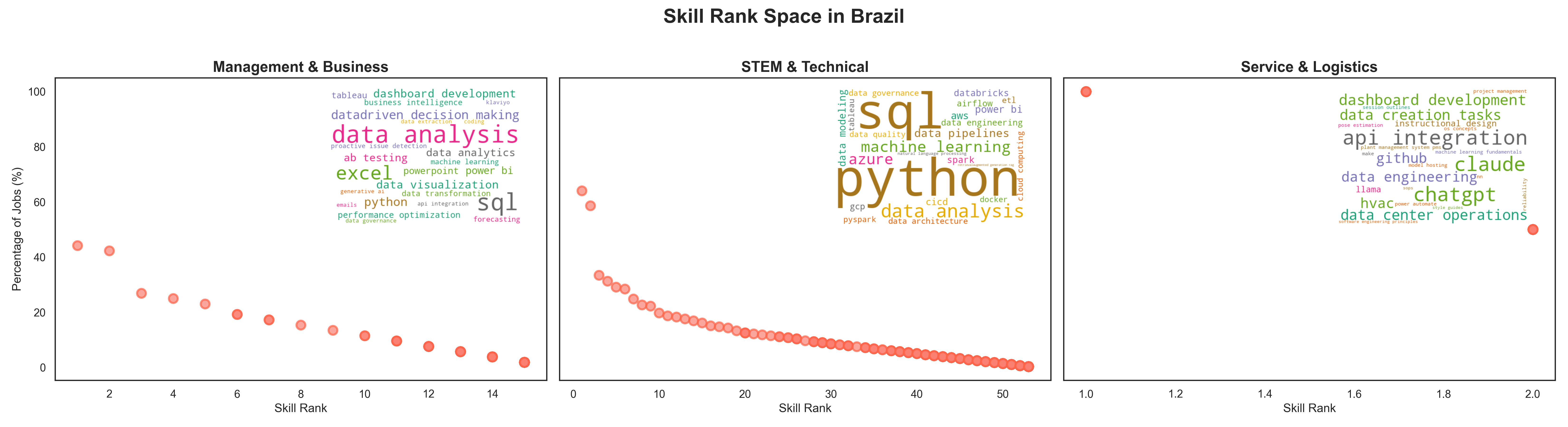 Word cloud visualization for Brazil showing skill rankings