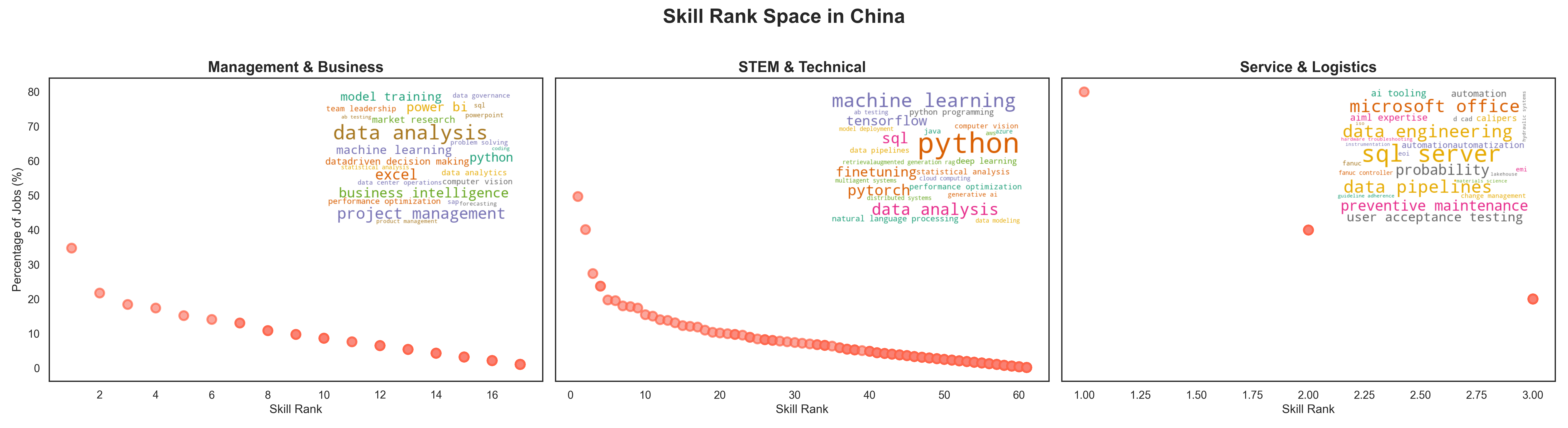 Word cloud visualization for China showing skill rankings